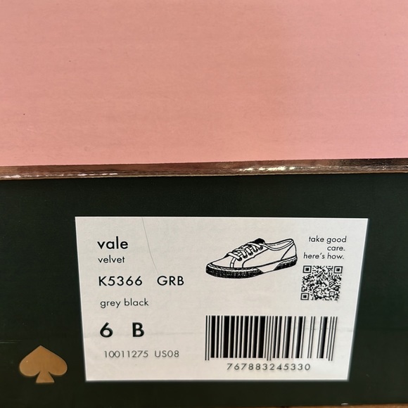 NIB Kate Spade Vale Velvet POLKA DOT Sneakers Grey Black with Extra Shoe Laces - Picture 7 of 8